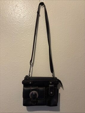 VTG Brighton Black Women’s Crossbody wallet bag with Buckle Accent